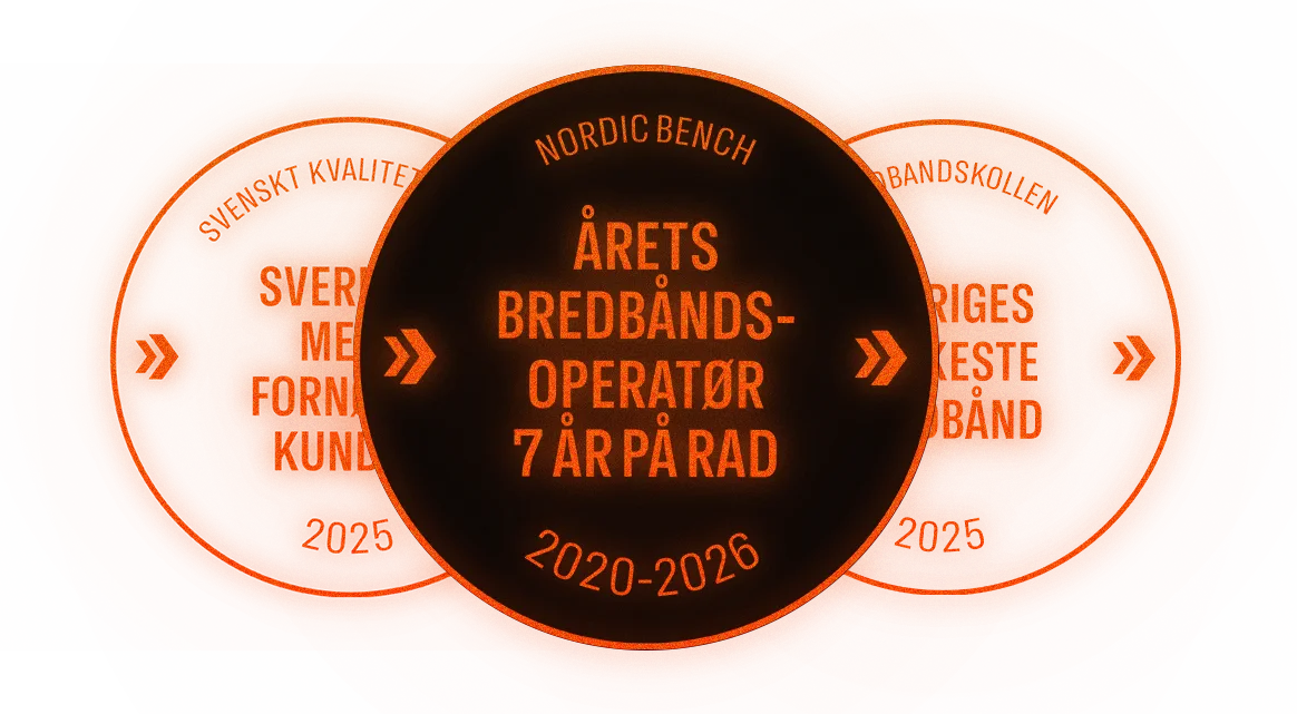 Utmerkelser fra Nordic Bench, SKI og Bredbandskollen for Bahnhofs bredbånd til bedrifter og privatkunder.